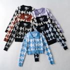 Plaid Print Long-sleeve Polo Cardigan