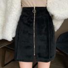 Mohair Front-zip A-line Mini Skirt