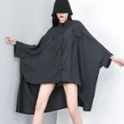 Batwing Sleeve Shirt Dress Black - One Size