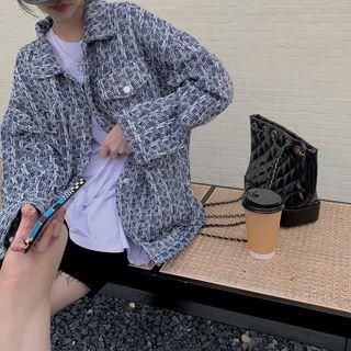Long-sleeve Melange Shirt Jacket Jacket - One Size