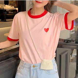Heart Print Short-sleeve T-shirt As Shown In Figure - One Size