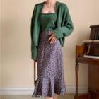Plain Knit Camisole Top / Cardigan / Floral Midi Pencil Skirt
