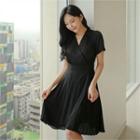 V-neck Pleated-hem Chiffon Dress