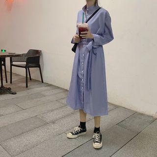 Tie-waist Midi Split Shirt Dress As Shown In Figure - One Size