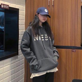 Fleece-lined Printed Hoodie Gray - One Size