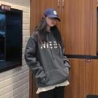 Fleece-lined Printed Hoodie Gray - One Size