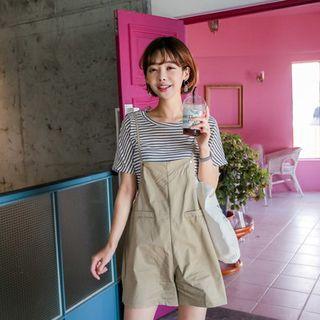 Set: Spaghetti-strap Jumper Pants + Stripe T-shirt