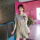 Set: Spaghetti-strap Jumper Pants + Stripe T-shirt