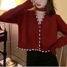 V-neck Knit Top With Choker - Red - One Size