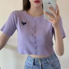 Butterfly Embroidered Short-sleeve Knit Top
