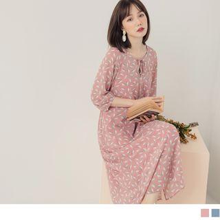 Elbow Sleeve Print Chiffon A-line Dress