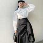 Lace Trim Shirt / Asymmetrical Midi A-line Skirt