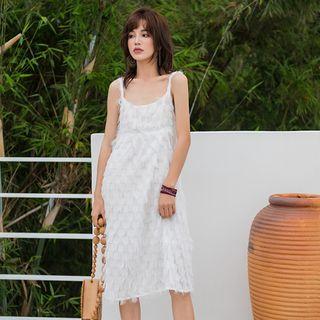 Spaghetti Strap Open-back Fringed A-line Dress