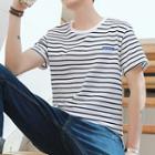 Short-sleeve Appliqu  Striped T-shirt