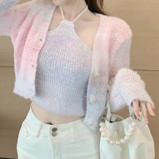 Halter Knit Crop Top / Gradient Cardigan