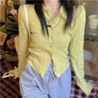 Long-sleeve Button-up Lettuce Edge Top