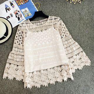 Set Of 2: Camisole Top + 3/4-sleeve Perforated Top