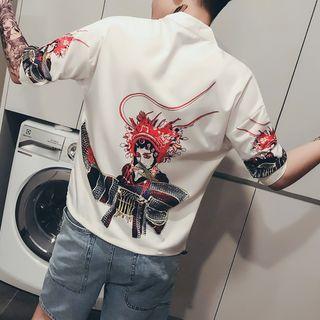 Chinese Opera Print Elbow-sleeve Shirt