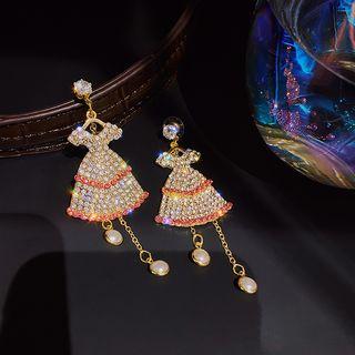 Faux Pearl Rhinestone Dress Dangle Earring 1 Pair - Gold - One Size