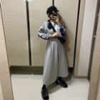Contrast-trim Gathered-waist Long Pullover Dress