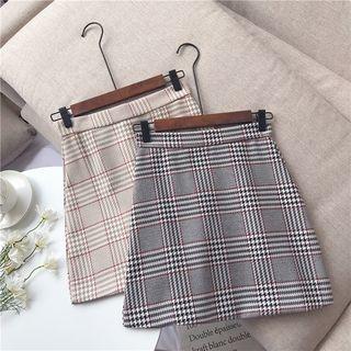 Houndstooth Plaid A-line Mini Skirt