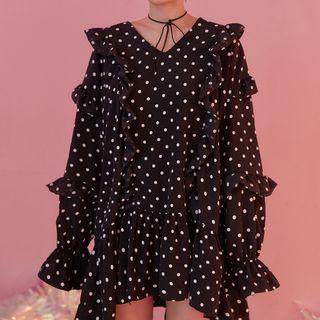 Polka Dot Ruffle Chiffon Tunic Dress