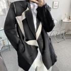 Two Tone Frayed Button-up Coat