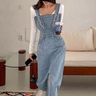 Midi Sheath Denim Overall Dress