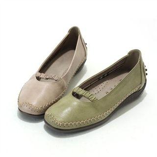 Genuine-leather Band-trim Flats