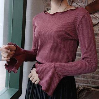 Plain Long-sleeve Slim-fit Top