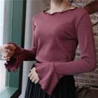 Plain Long-sleeve Slim-fit Top