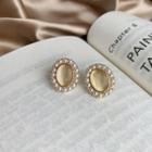 Faux Pearl Cat Eye Stone Disc Earring 1 Pair - Faux Pearl Cat Eye Stone Disc Earring - One Size