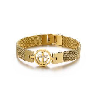 Fashion Personality Plated Gold Geometric Round Anchor 316l Stainless Steel Bracelet With Cubic Zirconia Golden - One Size