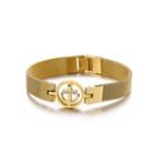 Fashion Personality Plated Gold Geometric Round Anchor 316l Stainless Steel Bracelet With Cubic Zirconia Golden - One Size