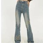 Butterfly Embroidered Bootcut Jeans / Belt / Set