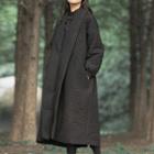 Quilted Long Open-front Coat Black - One Size