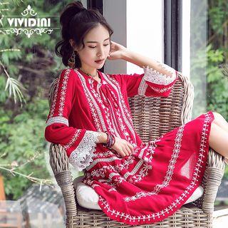 Bell-sleeve Embroidered Sundress