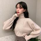 Puff-sleeve Turtle-neck Sweater