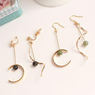 Non-matching Bead Swirl & Open Hoop Drop Earring