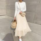Knit & Tulle Mock Two-piece Dress Ivory - One Size