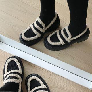Fleece-trim Corduroy Platform Loafers