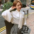Ribbon Puff-sleeve Blouse Milky White - One Size
