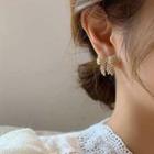 Faux Pearl Rhinestone Bow Ring Eh0766 - 1 Pair - Gold - One Size