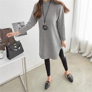 Mock-neck Wool Blend Mini Sweater Dress