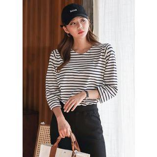 Tall Size 3/4-sleeve Stripe T-shirt