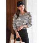 Tall Size 3/4-sleeve Stripe T-shirt