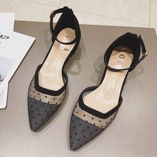 Ankle Strap Dotted Mesh Block-heel Sandals