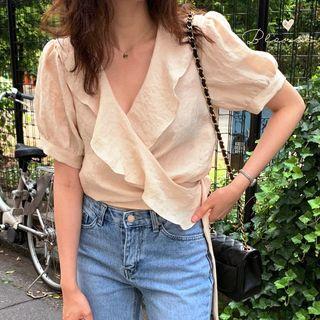 Ruffle Short-sleeve Blouse As Shown In Figure - One Size