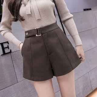 High-waist Wide-leg Chenille Shorts