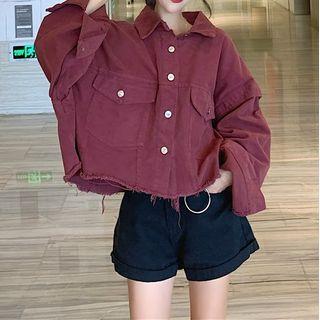 Flap-pocket Button Cropped Jacket